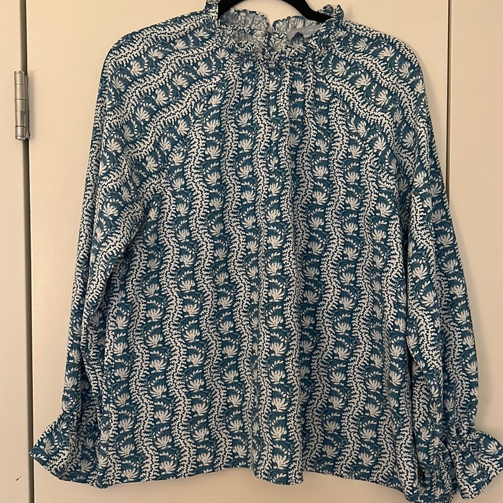 Hill House Millie Top - Trailing Vine Blue Crepe